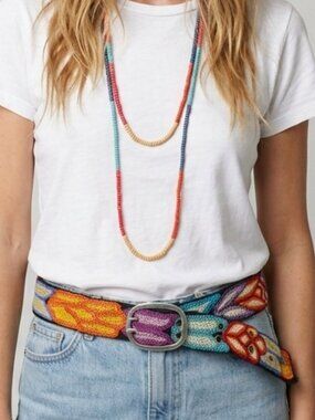 Vintage 1970s Floral Belt Handmade Hand Embroidered Peruvian WOOL Hip Belt